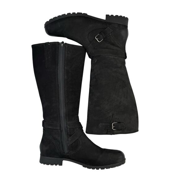 Hotter Comfort Concept Belle Black Nubuck Leather Knee High Moto Riding Boots - Picture 12 of 15